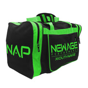 Deluxe gym bag in black and green, featuring the New Age Performance logo, ideal for carrying gym essentials with style and functionality.