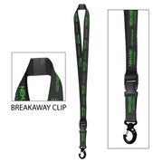 Black lanyard with a breakaway clip at the top, ensuring safety and convenience for everyday use
