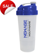 Blue and clear shaker cup, ideal for mixing beverages, featuring a transparent body with blue accents